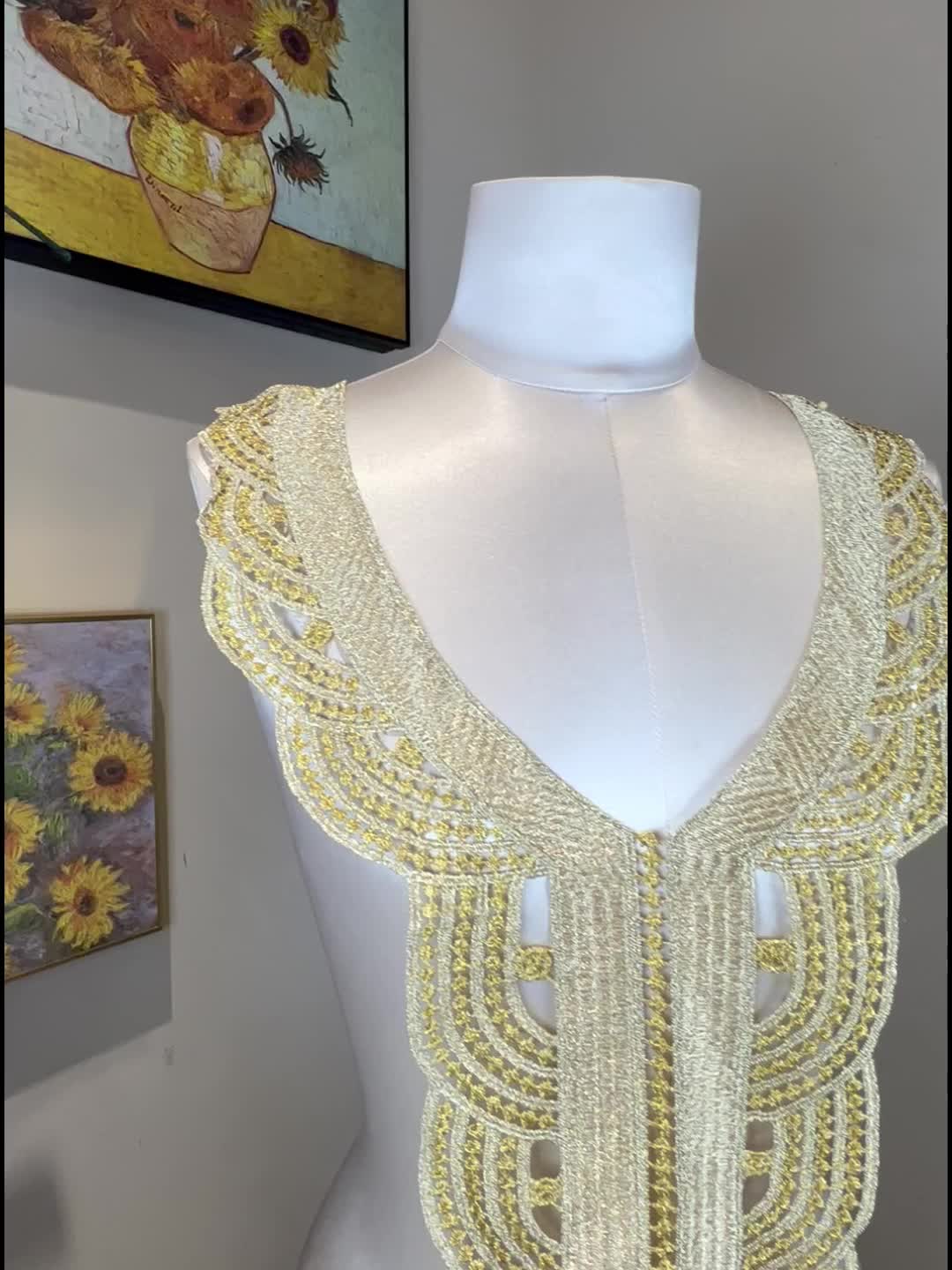 Golden Intricate Arab Robe Dress Water-Soluble Embroidery Lace